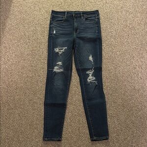American Eagle Outfitters Dark Blue Ripped Skinny Jeans